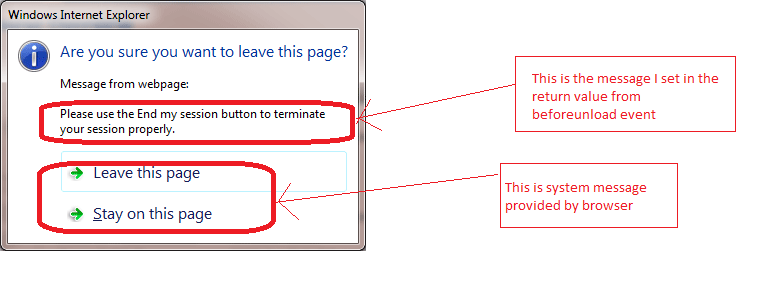 IE beforeunload message