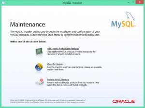 Started MySql Installer to remove and reinstall MySql database engine